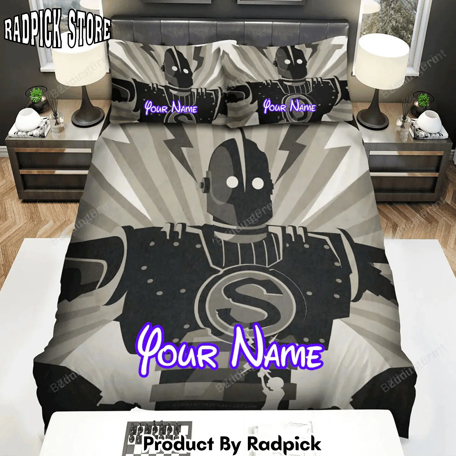 Radpick the iron giant black and silver heroic movie poster bed sheets duvet cover personalized name bedding sets rp3271203